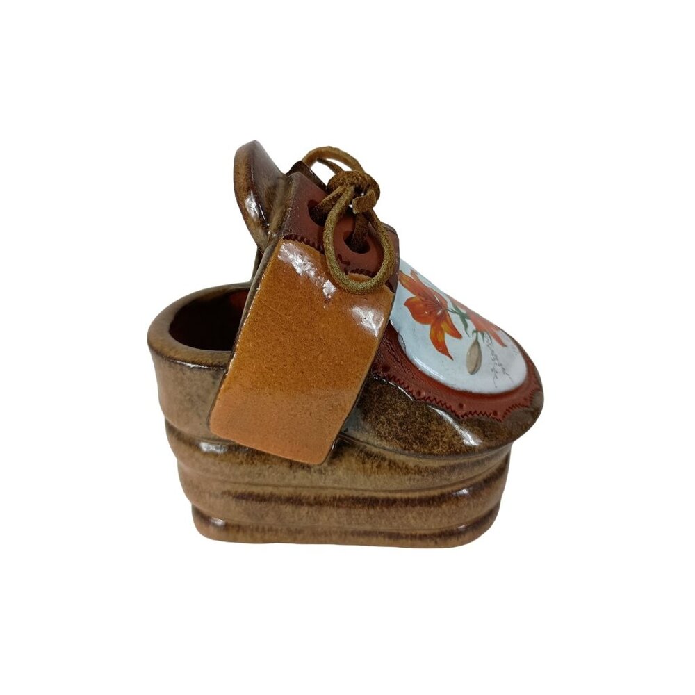 The Clay Cobbler Shoe Clog Pottery Flower Pot Floral Glazed Vtg. - Picture 3 of 6